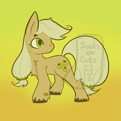 Size: 1991x1991 | Tagged: safe, artist:soxoncats, derpibooru import, applejack, earth pony, pony, g4, female, golden eyes, huevember, missing accessory, old art, simple background, solo, watermark, yellow background