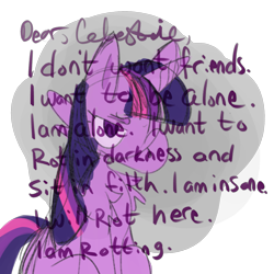 Size: 1991x1991 | Tagged: safe, artist:soxoncats, derpibooru import, twilight sparkle, unicorn twilight, pony, unicorn, g4, female, meme, old art, solo, twilight sparkle is not amused, unamused, writing