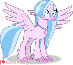 Size: 2144x1931 | Tagged: safe, artist:frownfactory, derpibooru import, silverstream, hippogriff, g4, season 9, female, jewelry, necklace, simple background, spread wings, transparent background, vector, wet, wet mane, wings