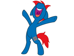 Size: 2048x1536 | Tagged: safe, artist:ry-bluepony1, derpibooru import, oc, oc only, oc:train track, unicorn, g4, bipedal, happy, male, open mouth, simple background, smiling, solo, transparent background