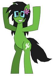 Size: 1000x1400 | Tagged: safe, artist:b-cacto, derpibooru import, oc, oc only, oc:prickly pears, 2024 community collab, bipedal, derpibooru community collaboration, flower, flower in hair, glasses, simple background, solo, transparent background