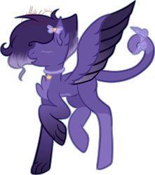 Size: 2831x3208 | Tagged: safe, artist:thecommandermiky, derpibooru import, oc, oc only, oc:miky command, pegasus, pony, bow, cat tail, chest fluff, collar, eyes closed, female, hair bow, mare, open mouth, paws, pegasus oc, raised hoof, raised leg, raised paw, simple background, solo, spread wings, tail, tail bow, transparent background, wings