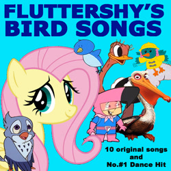 Size: 720x720 | Tagged: safe, artist:ianpony98, derpibooru import, editor:incredibubbleirishguy, fluttershy, oc, oc:sunny, bird, flamingo, ostrich, pelican, bluebird, captain flamingo, cd, collection, crossover, fluttershy's bird songs, kessie, soundtrack