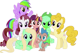 Size: 1280x863 | Tagged: artist needed, safe, derpibooru import, edit, editor:incredibubbleirishguy, applejack, fluttershy, pinkie pie, rainbow dash, rarity, spike, twilight sparkle, twilight sparkle (alicorn), alicorn, twilight's kingdom, color change, mane seven, mane six, recolor, simple background, transparent background, vector, vector edit