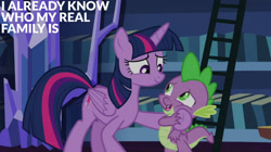 Size: 2000x1123 | Tagged: safe, derpibooru import, edit, edited screencap, editor:quoterific, screencap, spike, twilight sparkle, twilight sparkle (alicorn), alicorn, dragon, father knows beast, ladder, library, twilight's castle, twilight's castle library, winged spike, wings