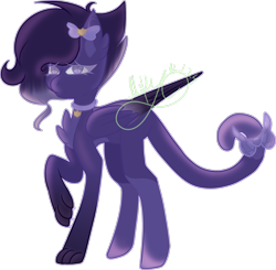 Size: 3064x3000 | Tagged: safe, artist:thecommandermiky, derpibooru import, oc, oc only, oc:miky command, pegasus, pony, bow, cat tail, chest fluff, collar, female, full body, hair bow, high res, long legs, mare, paws, pegasus oc, purple hair, purple mane, raised paw, simple background, solo, tail, tail bow, transparent background