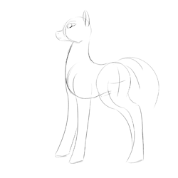 Size: 1000x1000 | Tagged: safe, artist:saint boniface, derpibooru import, earth pony, pony, ambiguous gender, concave belly, looking forward, monochrome, side view, simple background, sketch, solo, standing, tail, white background, wip