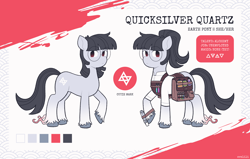 Size: 3406x2160 | Tagged: safe, artist:evelili, derpibooru import, oc, oc only, oc:quicksilver quartz, earth pony, clothes, earth pony oc, full body, glasses, high res, reference sheet