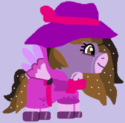 Size: 402x396 | Tagged: safe, artist:jadeharmony, derpibooru import, oc, oc only, oc:princess kincade, alicorn, pony, clothes, detective, fedora, female, hat, lavender background, simple background, smiling, solo, trenchcoat