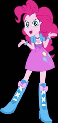 Size: 512x1083 | Tagged: safe, artist:endlessmonsters12837, derpibooru import, pinkie pie, human, equestria girls, black background, boots, clothes, female, high heel boots, jacket, shirt, shoes, simple background, skirt, solo, vest