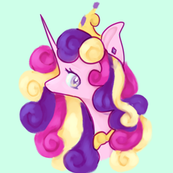 Size: 1240x1240 | Tagged: safe, artist:sainthorse, derpibooru import, princess cadance, alicorn, pony, g4, bust, ear piercing, green background, jewelry, piercing, regalia, simple background, solo