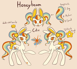 Size: 1240x1118 | Tagged: safe, artist:sainthorse, derpibooru import, oc, oc only, oc:honeybeam, earth pony, pony, brown background, reference sheet, simple background, solo, text