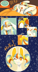 Size: 657x1240 | Tagged: safe, artist:sainthorse, derpibooru import, oc, oc only, oc:honeybeam, earth pony, pony, open mouth, smiling, solo, text