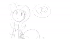 Size: 1960x1080 | Tagged: safe, artist:dshou, derpibooru import, fluttershy, pegasus, pony, g4, 2012, female, heart, looking at you, mare, monochrome, old art, pictogram, question mark, sitting, sketch, smiling, solo