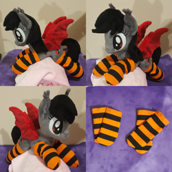 Size: 1024x1024 | Tagged: safe, artist:dawning love, derpibooru import, oc, oc only, oc:scarlet, bat pony, pony, clothes, female, irl, mare, photo, plushie, socks, solo, striped socks