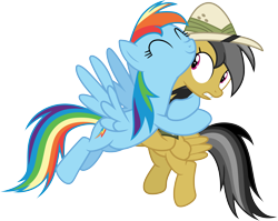 Size: 3775x3000 | Tagged: safe, artist:cloudy glow, derpibooru import, daring do, rainbow dash, pegasus, pony, daring don't, g4, .ai available, ^^, clothes, cute, dashabetes, duo, duo female, eyes closed, female, heartwarming, mare, pith helmet, shirt, simple background, transparent background, vector