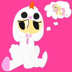 Size: 1280x1280 | Tagged: safe, derpibooru import, fluttershy, oc, oc:snowflake, pony, animal costume, bunny costume, clothes, costume, female, filly, foal