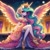 Size: 1024x1024 | Tagged: safe, ai content, derpibooru import, generator:dall-e 3, machine learning generated, princess celestia, alicorn, anthro, g4, beautiful, breasts, clothes, crossed legs, crown, dress, elegant, female, flowing hair, garters, high heels, jewelry, legs, mare, moon, night, palace, regalia, shoes, sitting