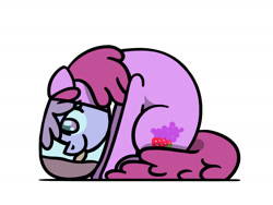 Size: 1800x1350 | Tagged: safe, artist:flutterluv, derpibooru import, berry punch, berryshine, earth pony, pony, g4, behaving like a cat, glass, ponified, ponified animal photo, side view, simple background, smiling, solo, species swap, that pony sure does love alcohol, tongue, tongue out, white background