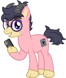Size: 6711x7887 | Tagged: safe, artist:jaye, derpibooru import, oc, oc only, oc:anchor point, goat, hybrid, pony, 2024 community collab, cellphone, derpibooru community collaboration, glasses, phone, show accurate, smartphone