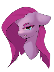 Size: 3000x4000 | Tagged: safe, artist:skitsroom, derpibooru import, pinkie pie, earth pony, pony, g4, bust, ears, floppy ears, gritted teeth, pinkamena diane pie, simple background, solo, teeth