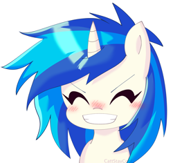 Size: 2782x2622 | Tagged: safe, artist:cattstaycool, derpibooru import, dj pon-3, vinyl scratch, pony, unicorn, g4, blush lines, blushing, eyes closed, grin, simple background, smiling, solo, white background