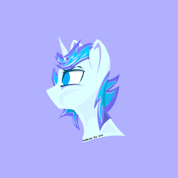 Size: 3000x3000 | Tagged: safe, artist:osoliang, derpibooru import, oc, oc:indiline, pony, unicorn, blue background, female, horn, side view, simple background, solo, unicorn oc