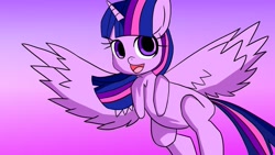 Size: 1280x720 | Tagged: safe, artist:danielgames03, derpibooru import, twilight sparkle, twilight sparkle (alicorn), alicorn, pony, g4, female, gradient background, purple background, simple background, solo