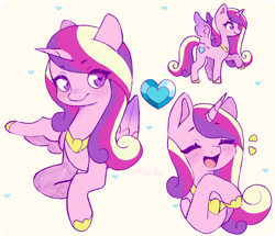 Size: 1280x1101 | Tagged: safe, artist:tiiruki, derpibooru import, princess cadance, alicorn, pony, g4, doodle, emanata, eyes closed, female, heart, mare, open mouth, simple background, solo, yellow background