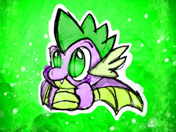 Size: 2304x1728 | Tagged: safe, artist:ferrets88, derpibooru exclusive, derpibooru import, spike, dragon, g4, digitally colored, glowing, glowing eyes, green background, outline, simple background, traditional art, white outline, winged spike, wings