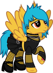 Size: 932x1279 | Tagged: safe, artist:lightningbolt, derpibooru exclusive, derpibooru import, pegasus, pony, g4, .svg available, alex gaskarth, all time low, belt, buckle, chains, cheek fluff, choker, clothes, crossdressing, dyed mane, dyed tail, ear fluff, ear piercing, earring, ears, fishnets, hair over one eye, heels on a horse, high heels, hoof fluff, jewelry, leg band, lidded eyes, male, mary janes, midriff, necklace, piercing, ponified, raised hoof, raised leg, shirt, shoes, short shirt, show accurate, simple background, skirt, smiling, solo, species swap, spread wings, stallion, standing, svg, tail, tail feathers, tattoo, transparent background, vector, wing fluff, wings