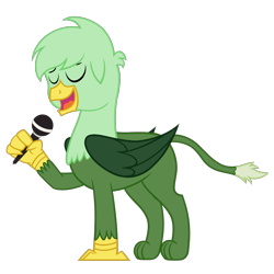 Size: 2048x2048 | Tagged: safe, artist:gregory-the-griffon, derpibooru import, oc, oc only, oc:gregory griffin, griffon, male, microphone, simple background, singing, solo, transparent background