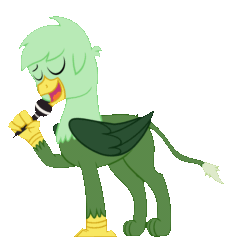 Size: 2048x2048 | Tagged: safe, artist:gregory-the-griffon, derpibooru import, oc, oc only, oc:gregory griffin, animated, gif, male, microphone, simple background, singing, solo, transparent background