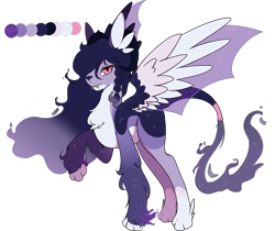 Size: 2609x2195 | Tagged: safe, artist:phreia, derpibooru import, oc, oc only, bat pony, deer, hybrid, original species, artificial wings, augmented, fangs, horns, long hair, magic, magic wings, male, reference sheet, simple background, slit eyes, solo, spread wings, transparent background, wings