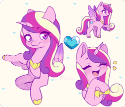 Size: 1880x1616 | Tagged: safe, artist:tiiruki, derpibooru import, princess cadance, alicorn, pony, g4, cute, cutedance, doodle, eye clipping through hair, eyebrows, eyebrows visible through hair, eyes closed, female, folded wings, heart, hoof shoes, looking at you, mare, open mouth, open smile, princess shoes, raised hoof, raised leg, smiling, smiling at you, solo, spread wings, wings