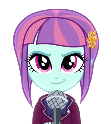 Size: 998x1112 | Tagged: safe, derpibooru import, sunny flare, human, equestria girls, g4, looking at you, png, shadowbolts, simple background, smiling, smirk, solo, transparent background