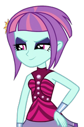Size: 890x1340 | Tagged: safe, derpibooru import, sunny flare, human, equestria girls, g4, eyeshadow, hand on hip, hasbro, looking at someone, makeup, png, shadowbolts, simple background, smiling, solo, transparent background