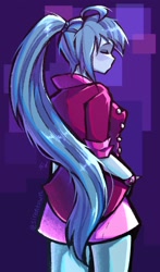 Size: 1208x2048 | Tagged: safe, artist:sirentown, derpibooru import, sonata dusk, human, equestria girls, g4, clothes, eyes closed, jacket, ponytail, rear view, skirt, solo, spiked wristband, wristband