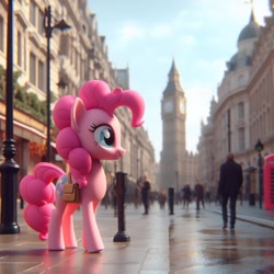 Size: 1024x1024 | Tagged: safe, ai content, derpibooru import, machine learning generated, pinkie pie, earth pony, human, pony, g4, big ben, england, female, london, prompter:pinkiepiepics, solo, united kingdom