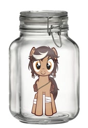 Size: 826x1200 | Tagged: safe, artist:umarti, derpibooru import, pony, 2023, bandage, female, jar, lewd container meme, mare, ponified, simple background, solo, species swap, umari tomoe, vtuber, white background