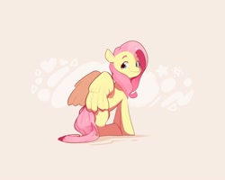 Size: 2000x1600 | Tagged: safe, artist:pascal571, derpibooru import, fluttershy, pegasus, pony, cream background, cute, looking at you, looking back, looking back at you, missing cutie mark, partially open wings, shyabetes, simple background, sitting, smiling, smiling at you, solo, wings