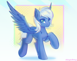 Size: 2500x2000 | Tagged: safe, artist:adagiostring, derpibooru import, oc, oc only, oc:thunder drop, pegasus, pony, abstract background, commission, cute, female, looking at you, pegasus oc, solo, standing