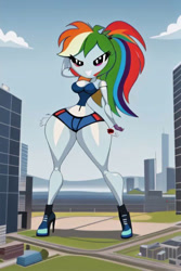 Size: 512x768 | Tagged: safe, ai content, derpibooru import, machine learning generated, rainbow dash, human, female, giantess, humanized, inflatable, macro, pony coloring, prompter:inflationvideotv, wide hips