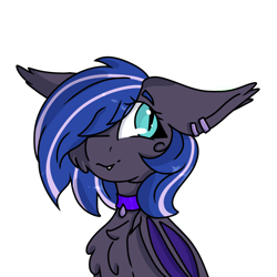 Size: 2000x2000 | Tagged: safe, artist:blue pines, derpibooru import, oc, oc only, oc:kassy nighty, bat pony, pony, bat pony oc, commission, ear, ear fluff, ear piercing, ears, fangs, female, fluffy, jewelry, mare, necklace, piercing, simple background, transparent background, ych result