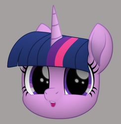 Size: 924x946 | Tagged: safe, artist:k. dale, derpibooru exclusive, derpibooru import, twilight sparkle, pony, unicorn, g4, big eyes, bust, cute, female, gray background, head, head only, mare, movie accurate, simple background, solo, twiabetes