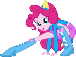 Size: 7961x6000 | Tagged: safe, artist:givralix, derpibooru import, pinkie pie, human, equestria girls, equestria girls (movie), g4, absurd resolution, balancing, boots, clothes, eyebrows, female, helping twilight win the crown, high heel boots, looking at you, open mouth, open smile, shoes, simple background, skirt, smiling, smiling at you, solo, transparent background, updated image, vector, wondercolts uniform
