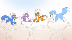 Size: 3840x2160 | Tagged: safe, artist:rupert, derpibooru import, smolder, spike, oc, oc:alex the wyvern, oc:rupert the blue fox, dragon, fox, g4, balloon, balloon riding, colored pupils, dragon day, dragoness, female, gradient background, lying down, male, monochrome, prone, sketch, that dragon sure does love balloons, that fox sure does love balloons, that pony sure does love balloons