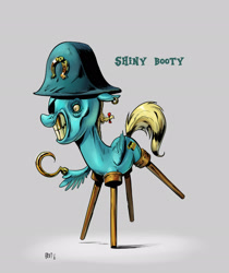 Size: 1720x2048 | Tagged: safe, artist:brdte, derpibooru import, oc, oc only, oc:shiny booty, pegasus, pony, amputee, eyepatch, grin, hat, hook hand, peg leg, pirate, pirate hat, prosthetic leg, prosthetic limb, prosthetics, signature, smiling, solo