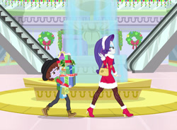 Size: 3600x2656 | Tagged: safe, artist:sapphiregamgee, derpibooru import, rarity, human, equestria girls, g4, canterlot mall, christmas, christmas outfit, crossover, dice corleone, duo, duo male and female, equestria girls-ified, female, holiday, male, present, shopping, the suite life of zack and cody