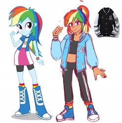 Size: 2032x2048 | Tagged: safe, artist:diameltzowo, derpibooru import, rainbow dash, human, equestria girls, g4, human coloration, humanized, redesign, simple background, solo, white background, wip